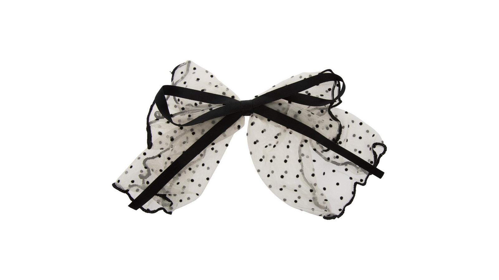 Black and White Stripe and Polka Dot Bow Hair Clip Polka Dot Hair Bow Clip: Black & White Fabric Bows (pack of  main image 3