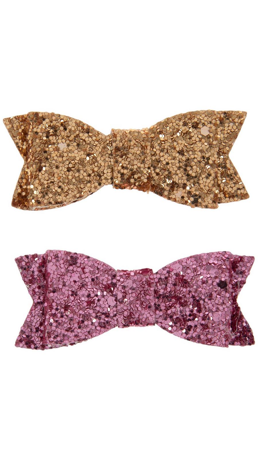 Pink & Ivory Bow Hair Clip with Gold Logo Classic Hair Bow- Champagne Sparkle, Rose Gold, Ivory Lace  main image 3