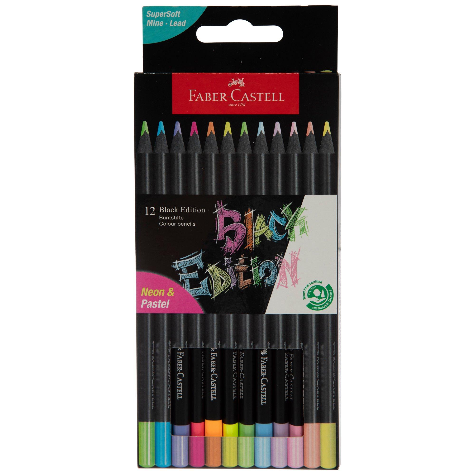 Faber-Castell Black Edition Neon & Pastel Colored Pencils - 12