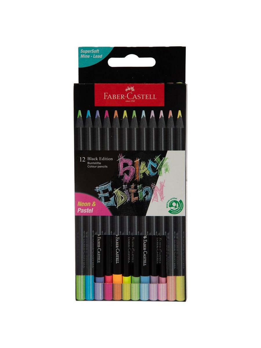 Faber-Castell Black Edition Neon & Pastel Colored Pencils - 12