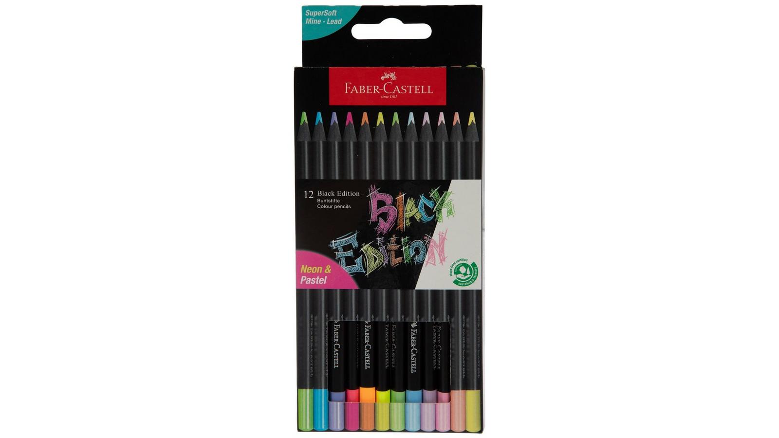 Faber-Castell Black Edition Neon & Pastel Colored Pencils - 12
