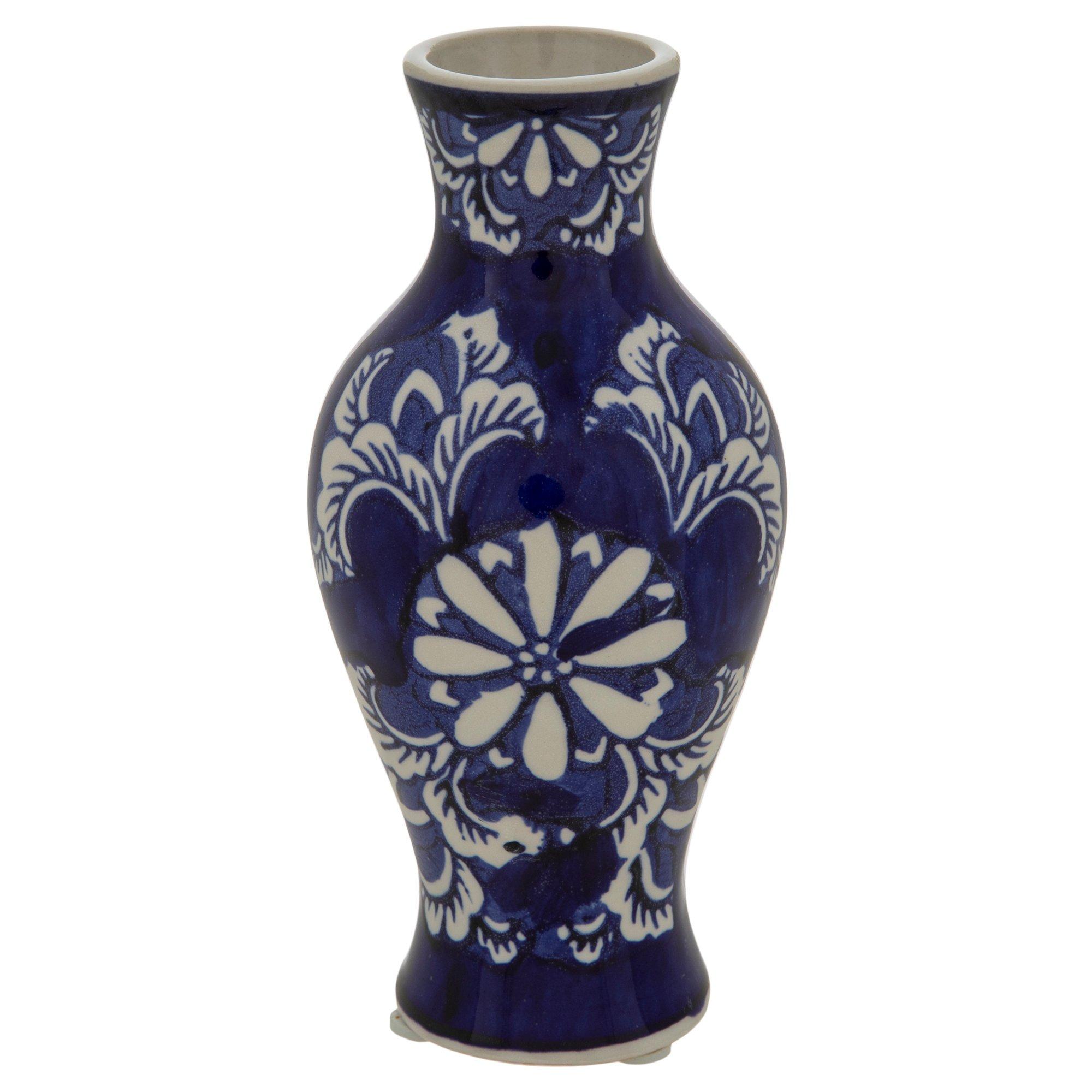 Blue & White Flared Floral Vase