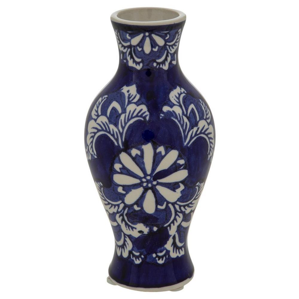 Blue White Short Floral Vase