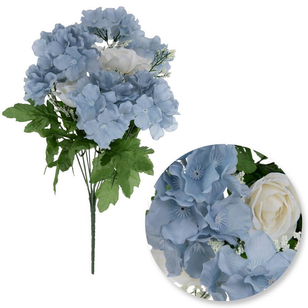 Blue Hydrangea & Rose Bush