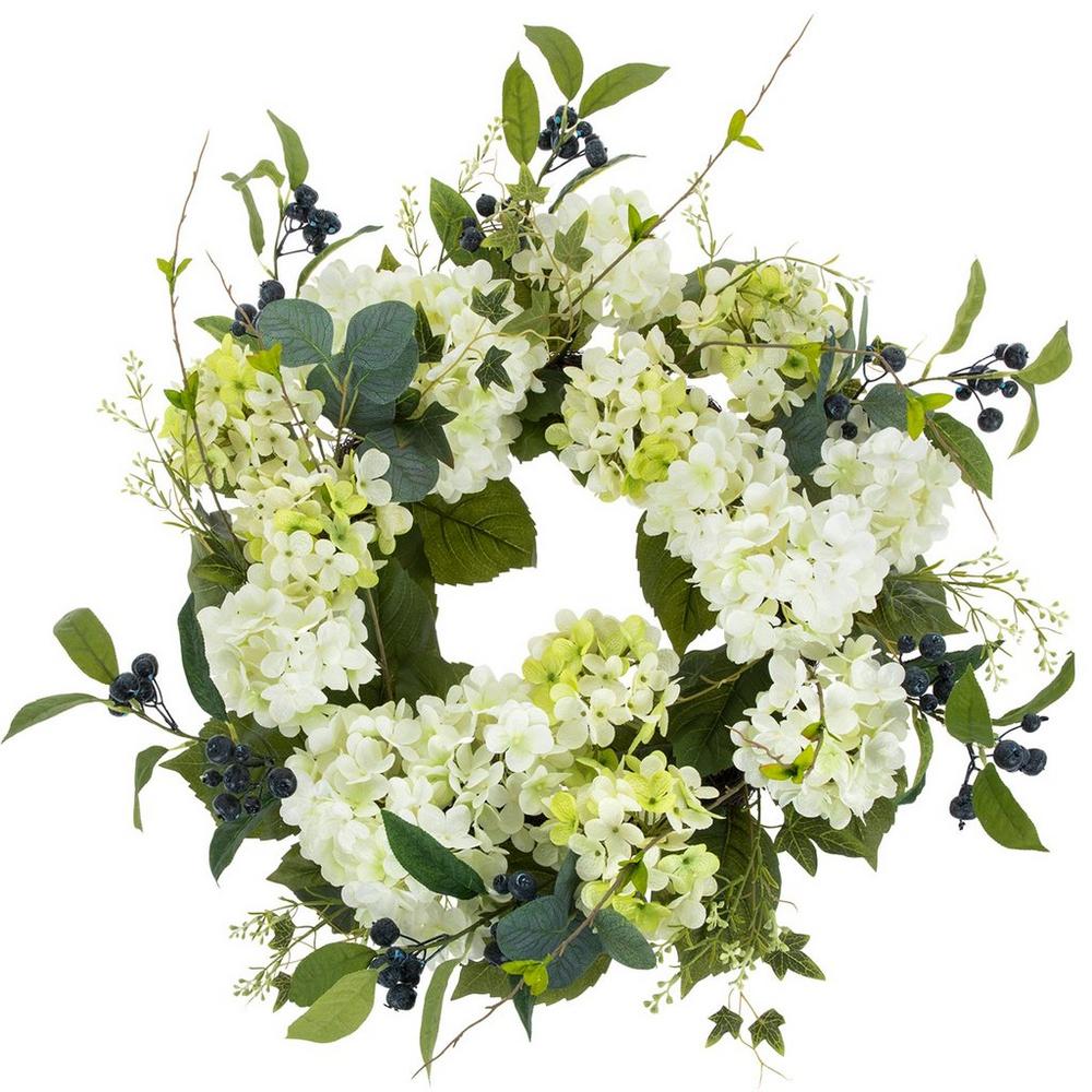 White Hydrangea Blueberry Wreath