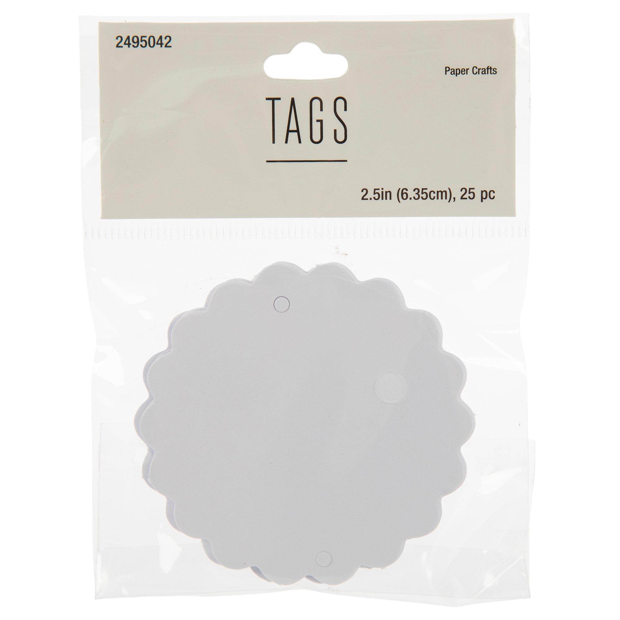 White Scalloped Round Tags
