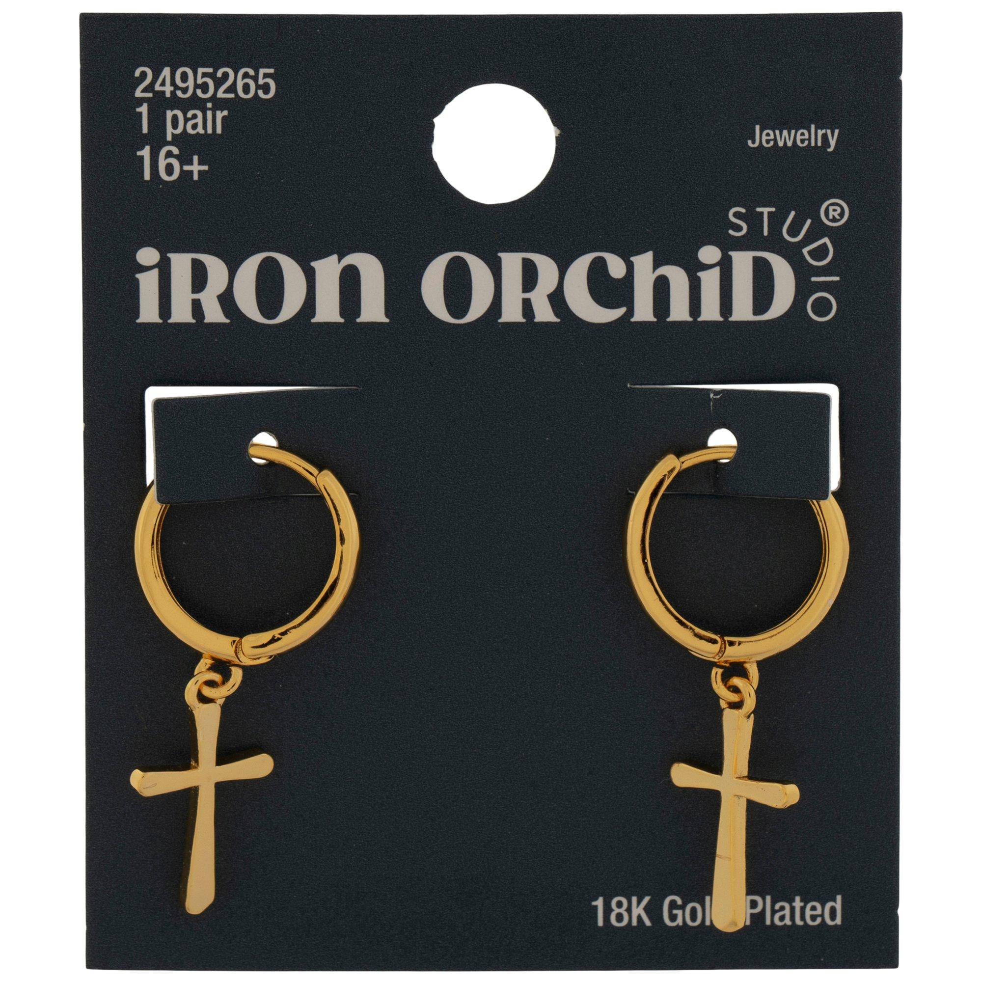 thumbnail image 2 of 9k Yellow Gold Filled Solid Cross Crucifix Hoop Earrings For Men Women – Shine Jewelry 2 of 5
