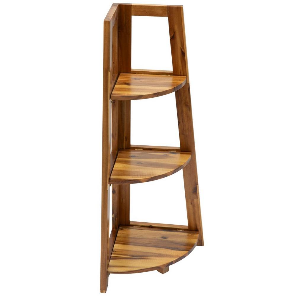 Three-Tier Folding Corner Wood Shelf
