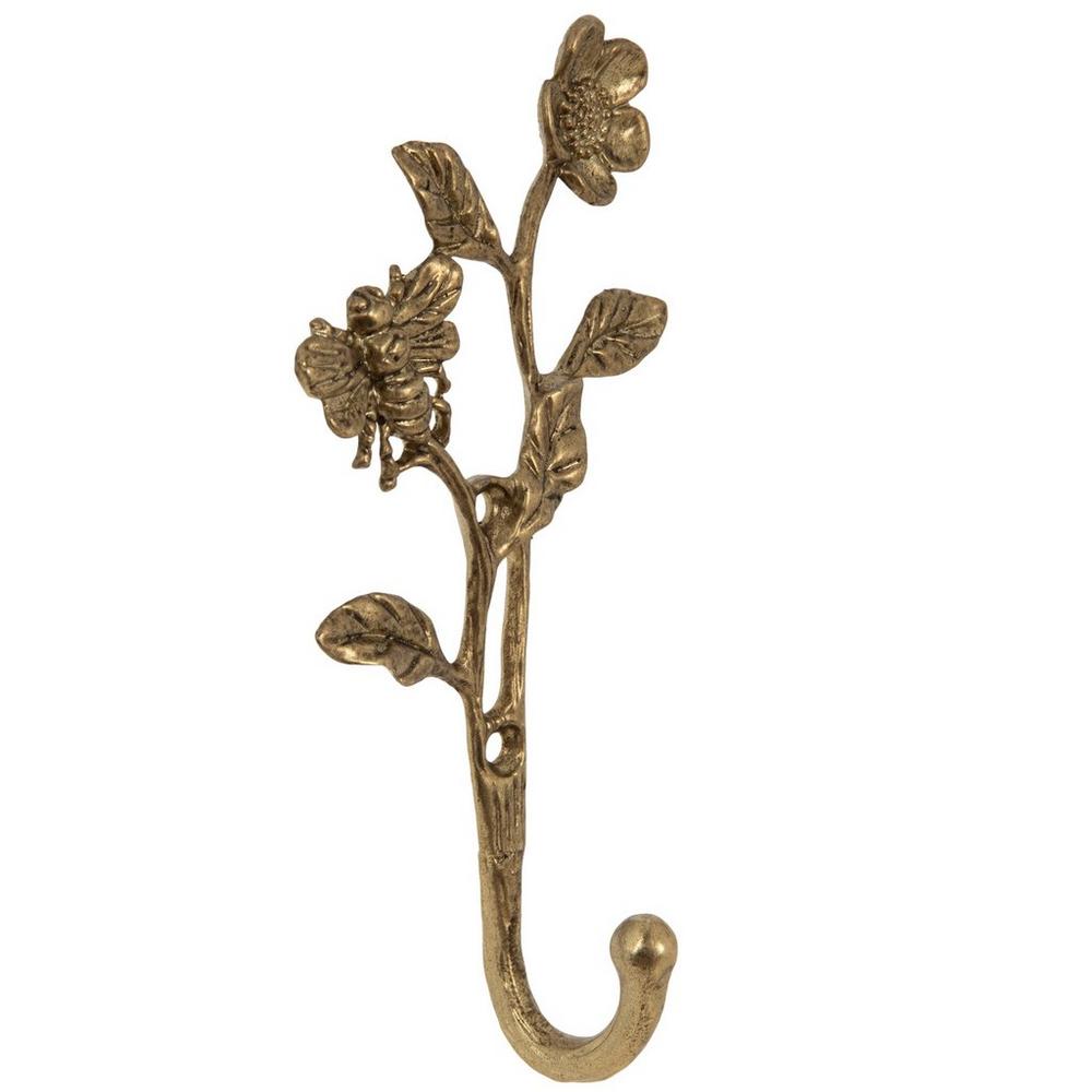 Gold Flower Bee Metal Wall Hook