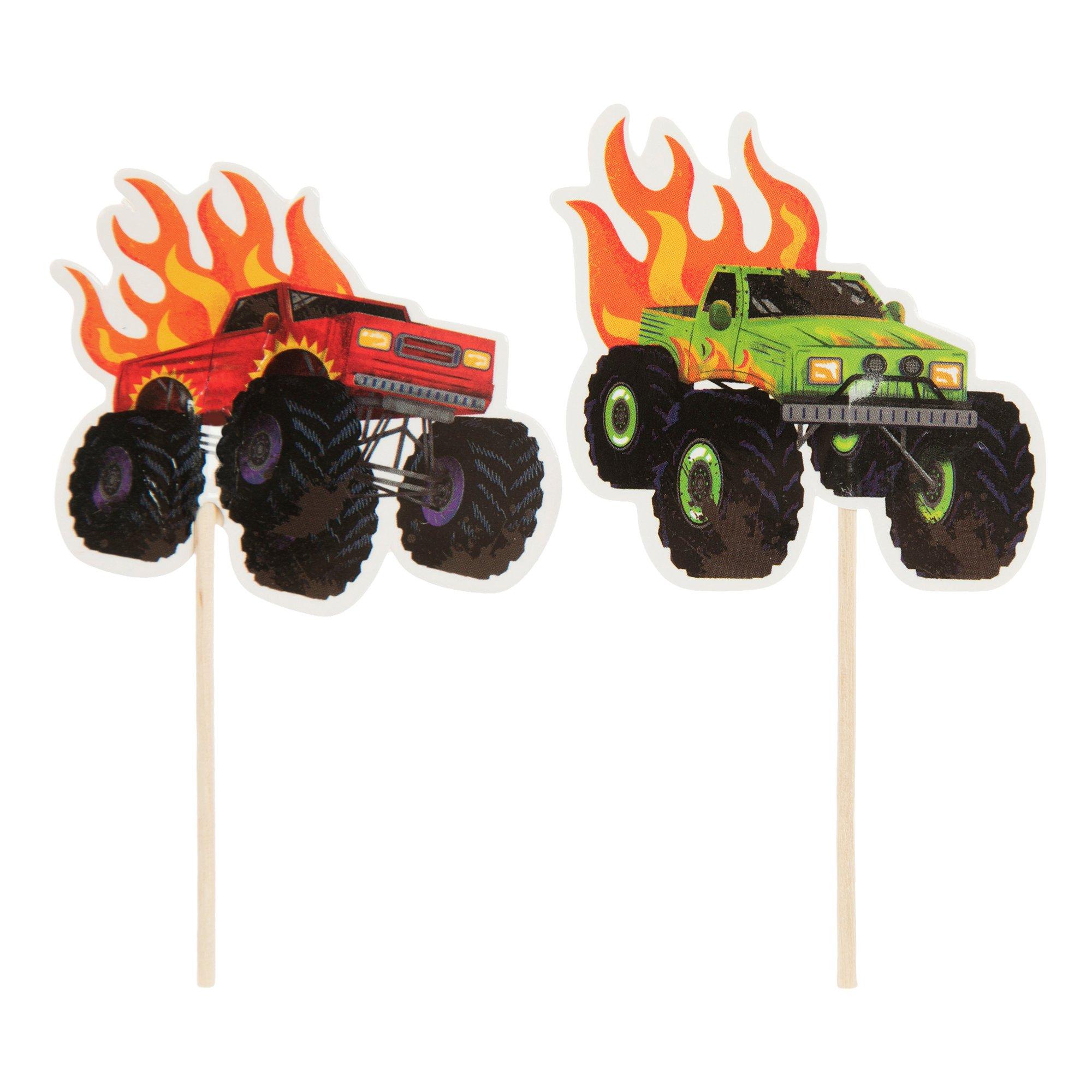 Flaming Monster Trucks Cupcake Toppers