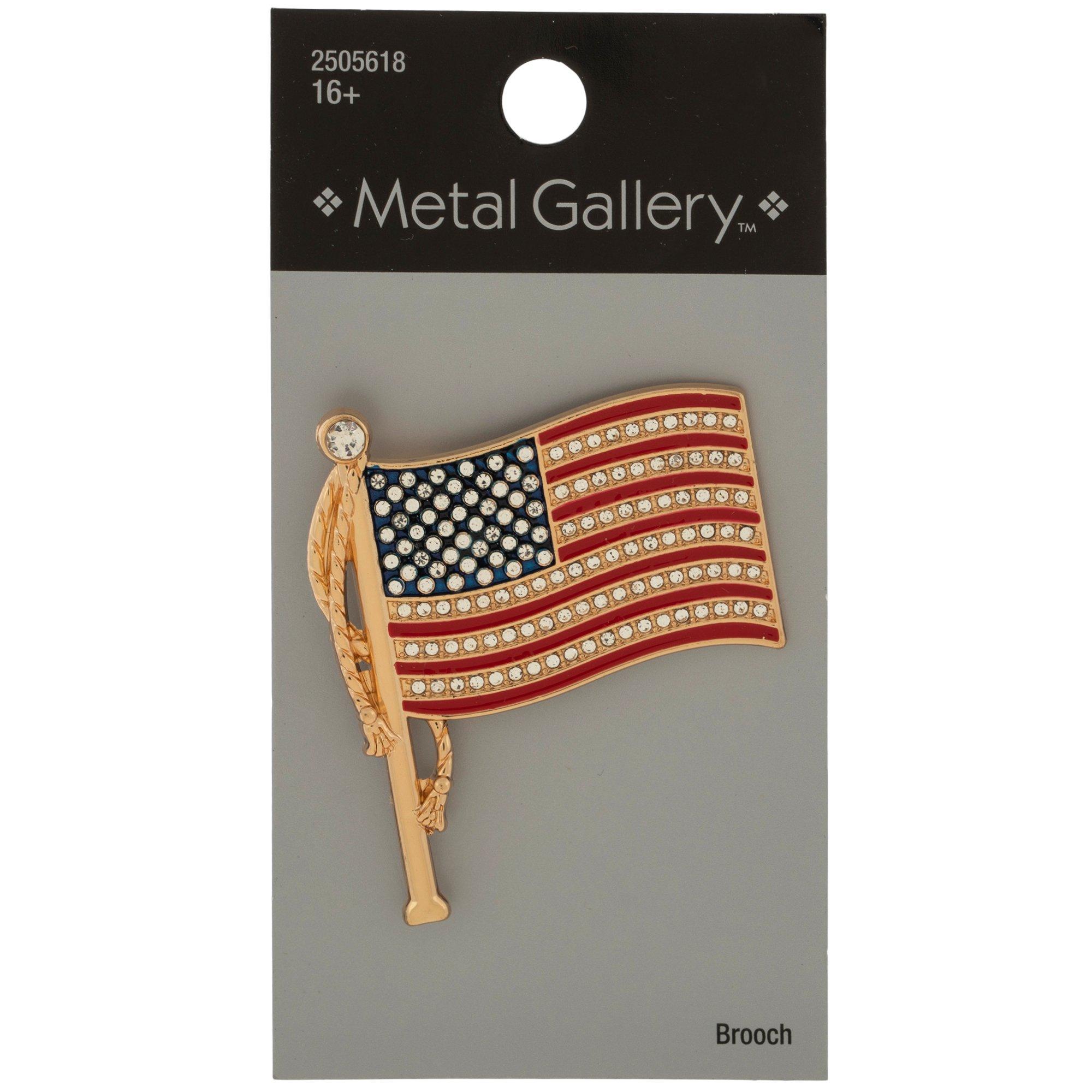 Broche Cœur Drapeau USA Doré - Collection Soul Breeze, émail Et Rhodié