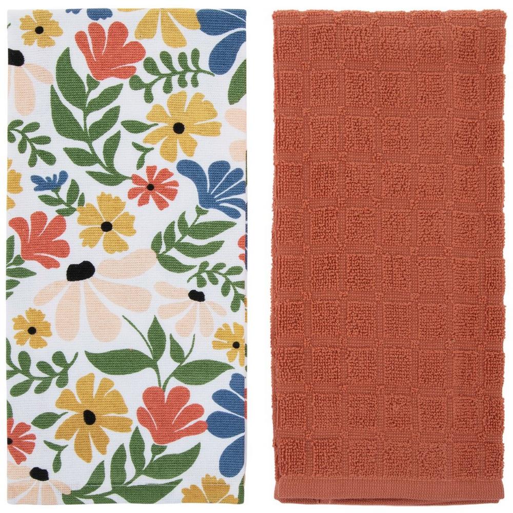 Groovy Flowers Rust Kitchen Towels