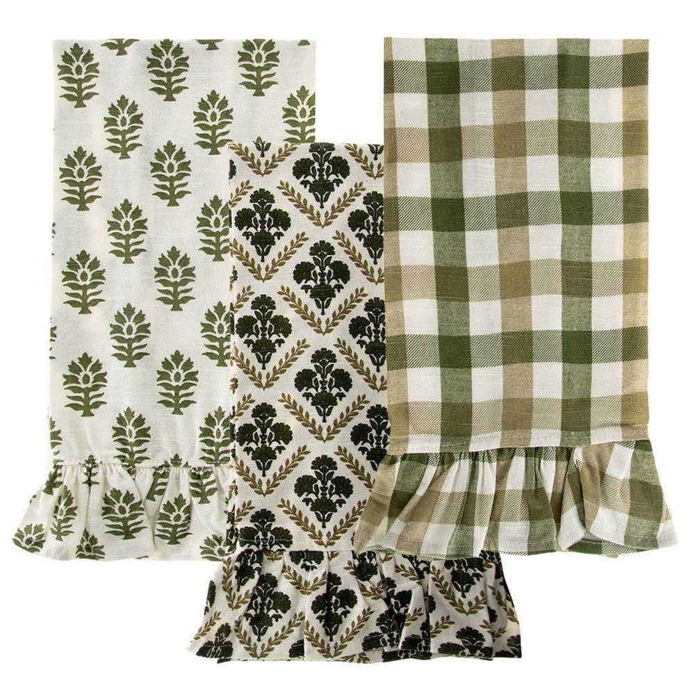Green White Ruffle Kitchen Towels