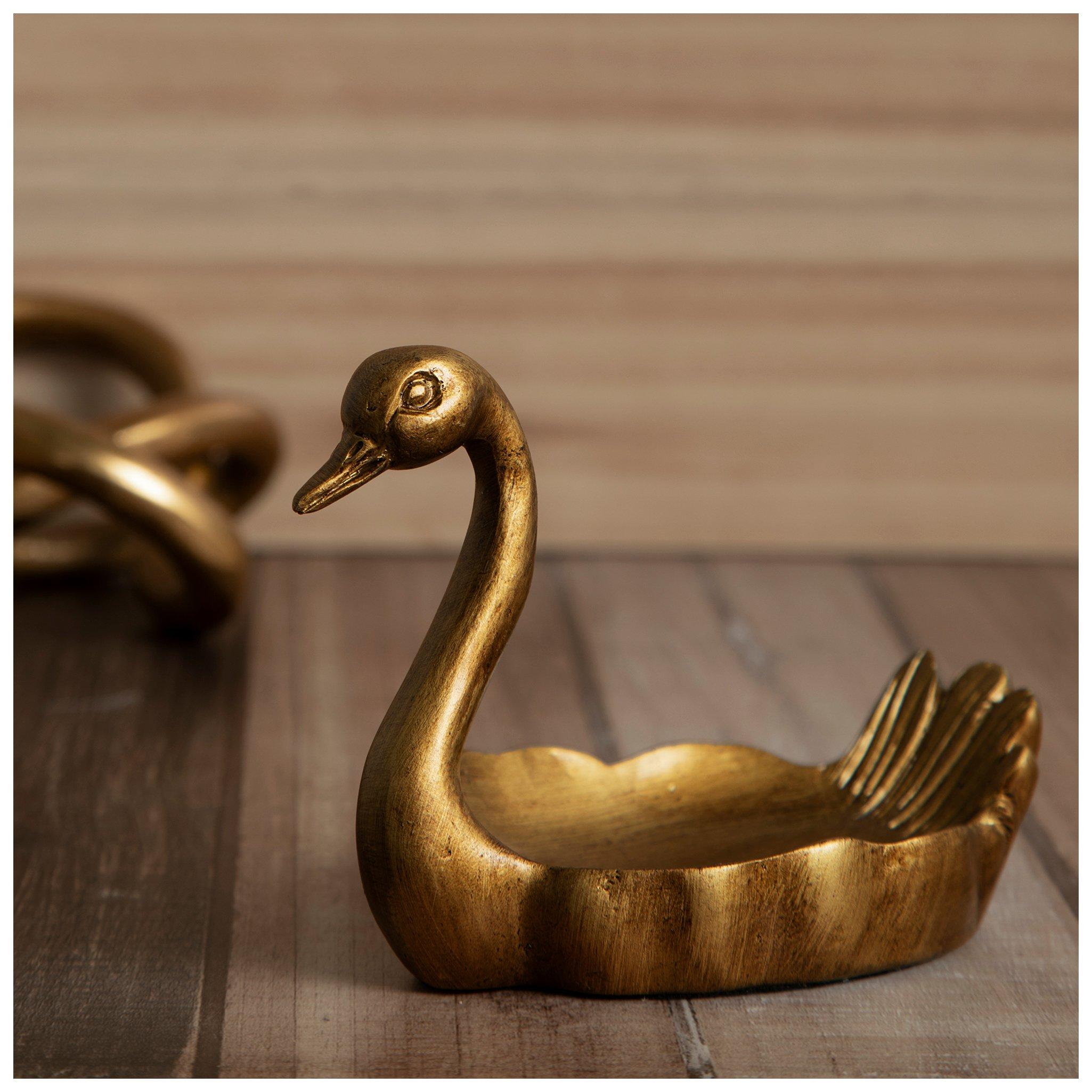 Gold Swan Wood Trinket Dish