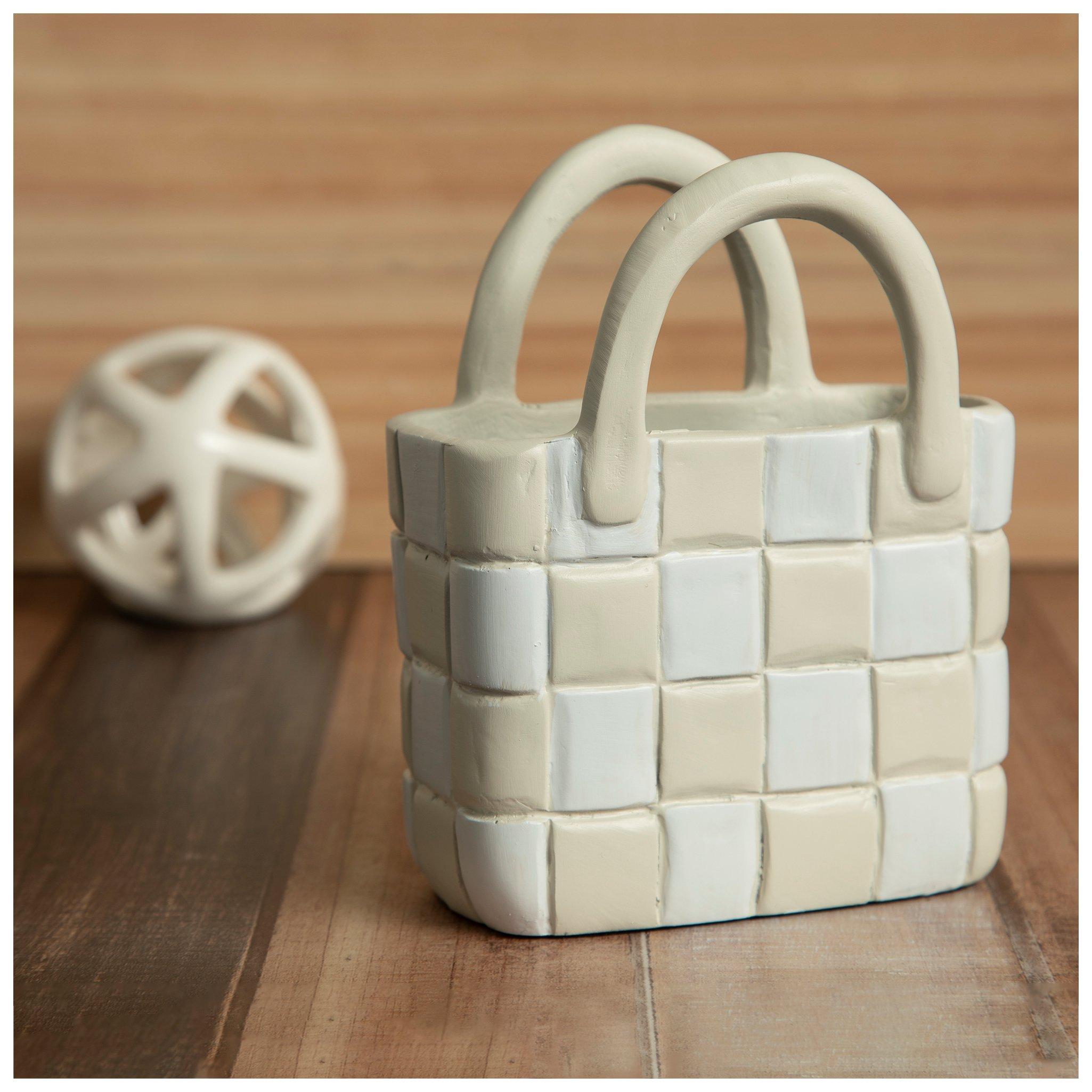 White Taupe Check Bag Decor