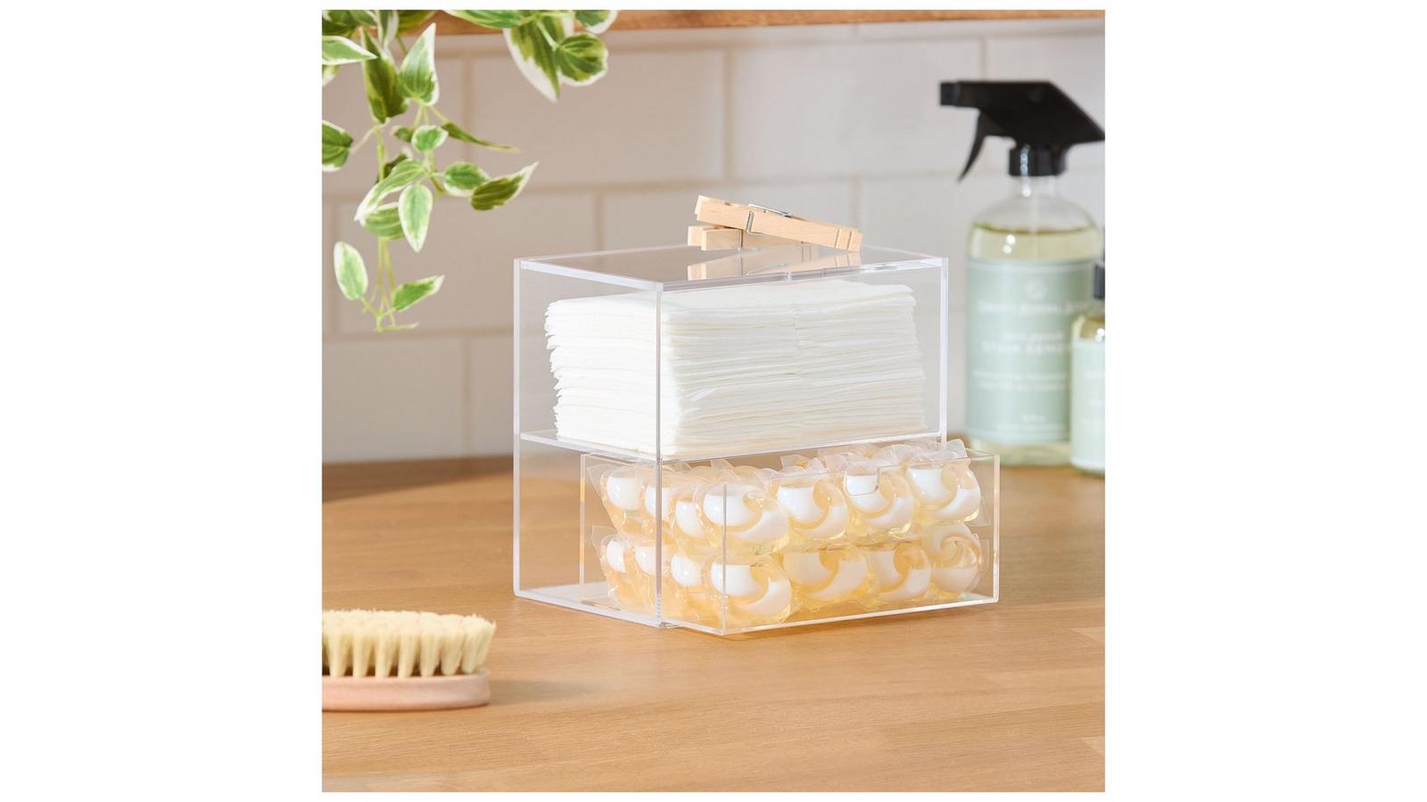 Clear Acrylic Dryer Sheet Holder With Lid - Laundry Room Organizer Container For Dryer Sheets