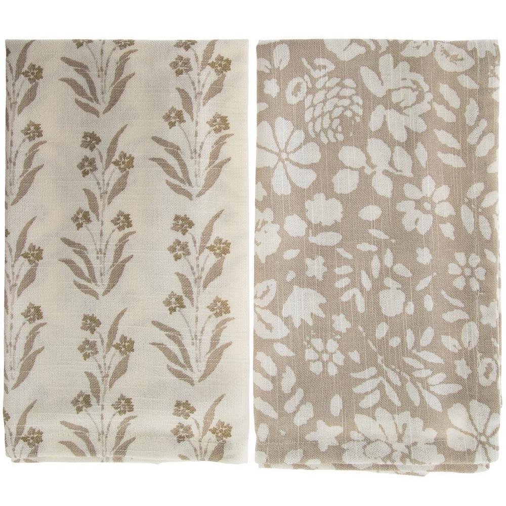 Cream Tan Floral Cloth Napkins