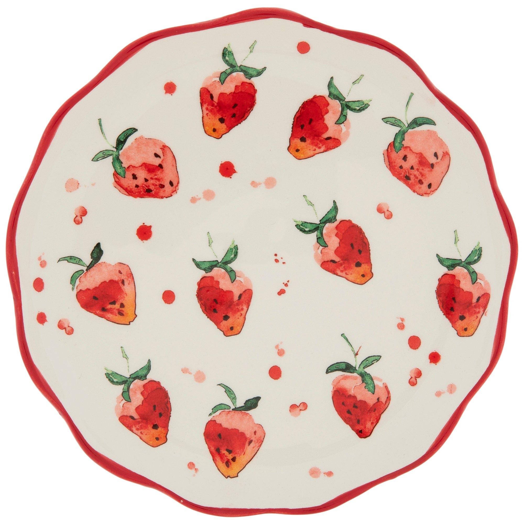 Scattered Strawberries Ceramic Plate
