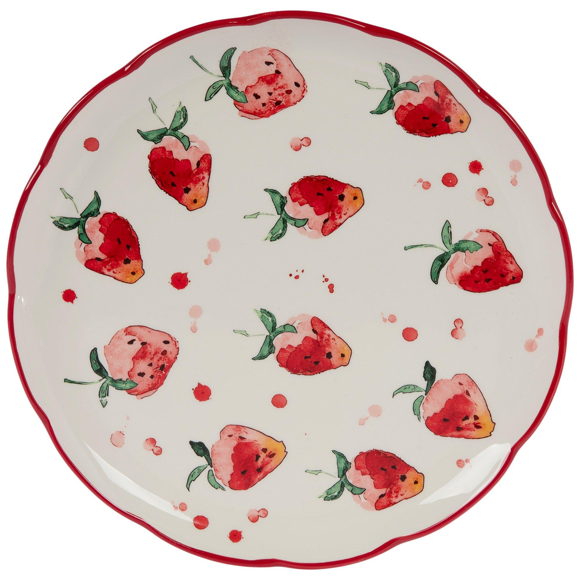 Scattered Strawberries Ceramic Plate