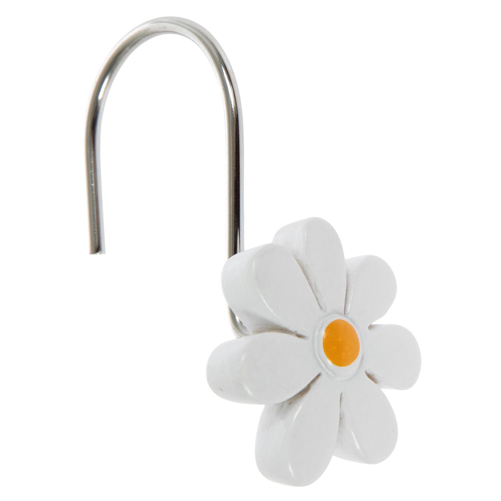 White Daisy Shower Curtain Hooks view 1