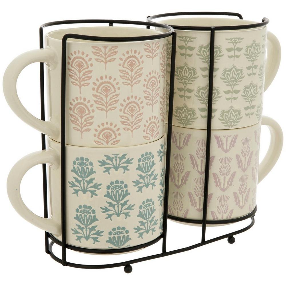 Floral Block Print Mug Set