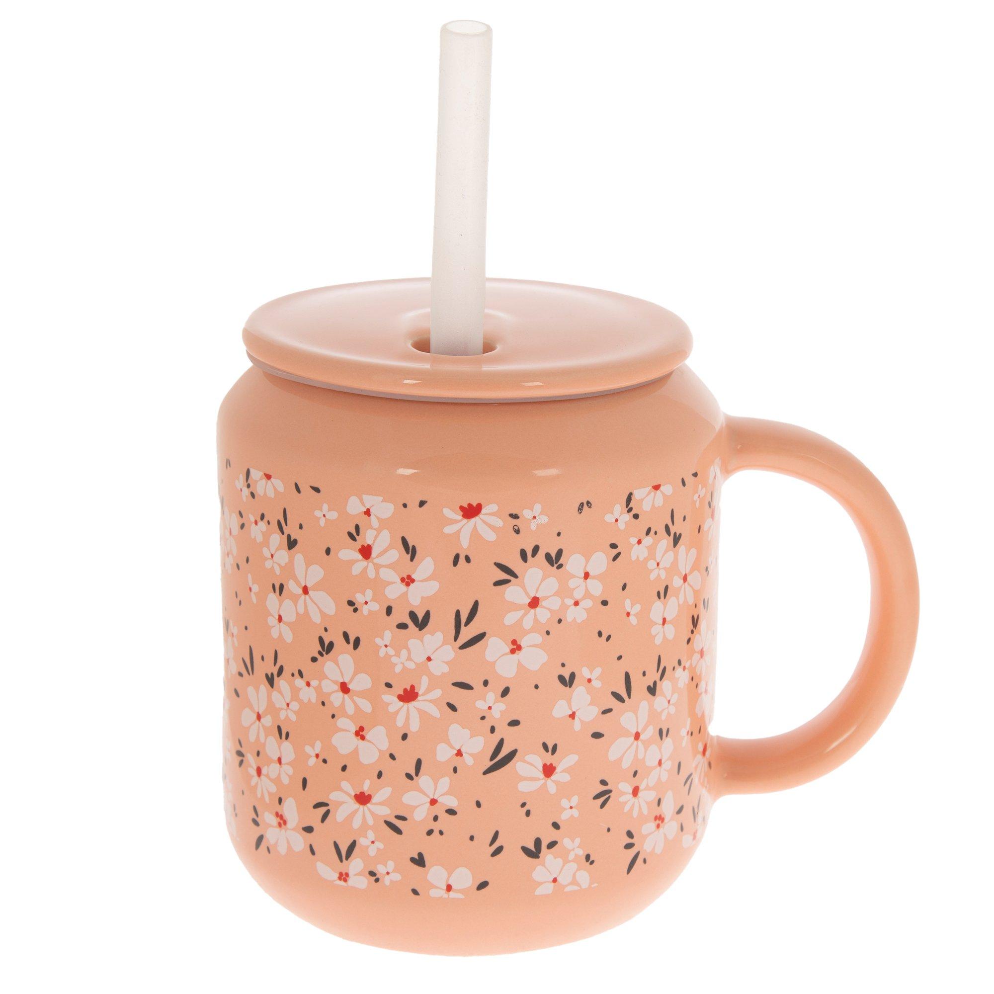 Peach Floral Ceramic Mug With Lid | Hobby Lobby | 2523421