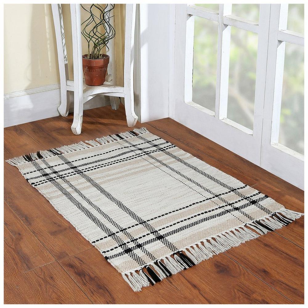 Beige & Black Plaid Fringe Rug | Hobby Lobby | 2524312