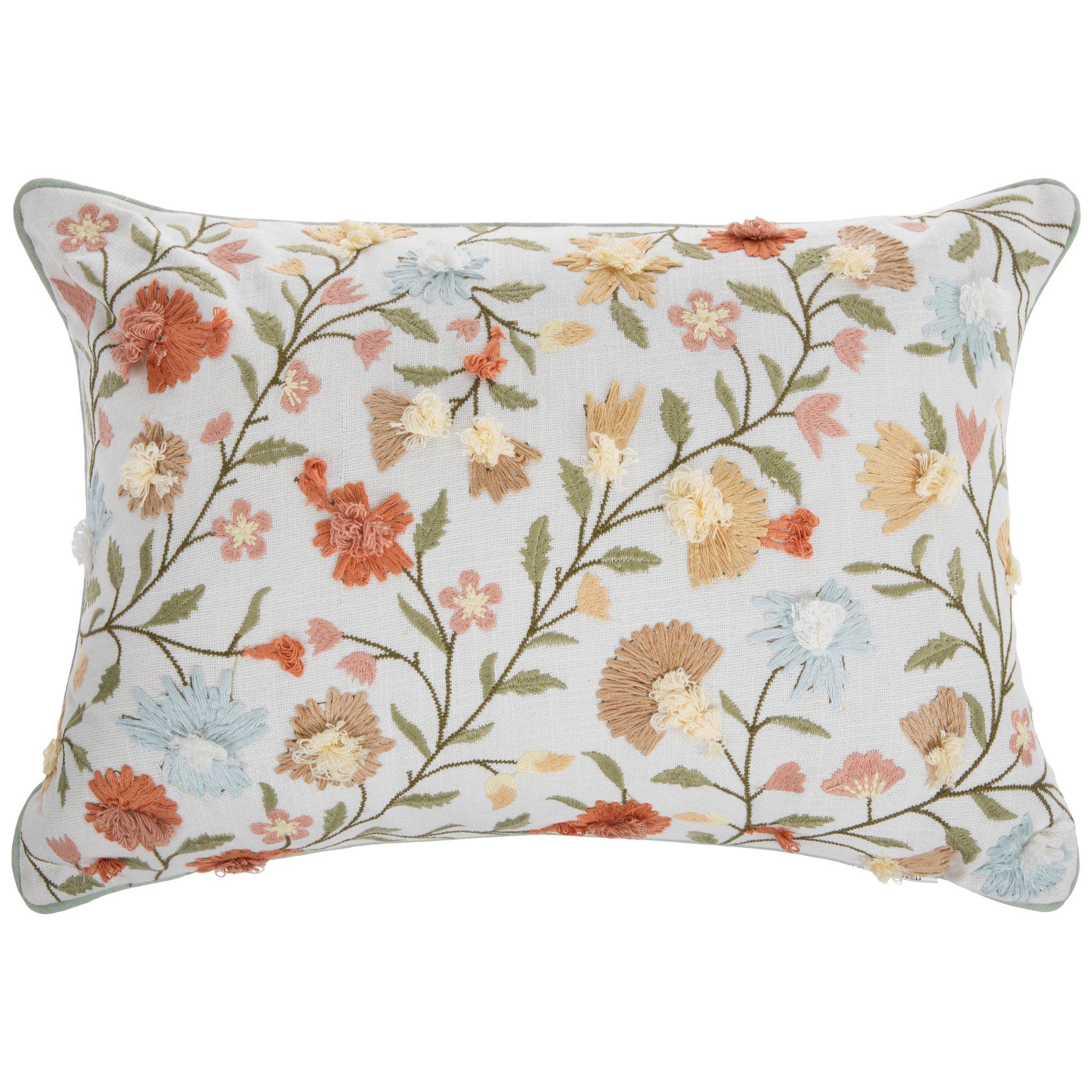Soft Florals Embroidered Pillow view 1