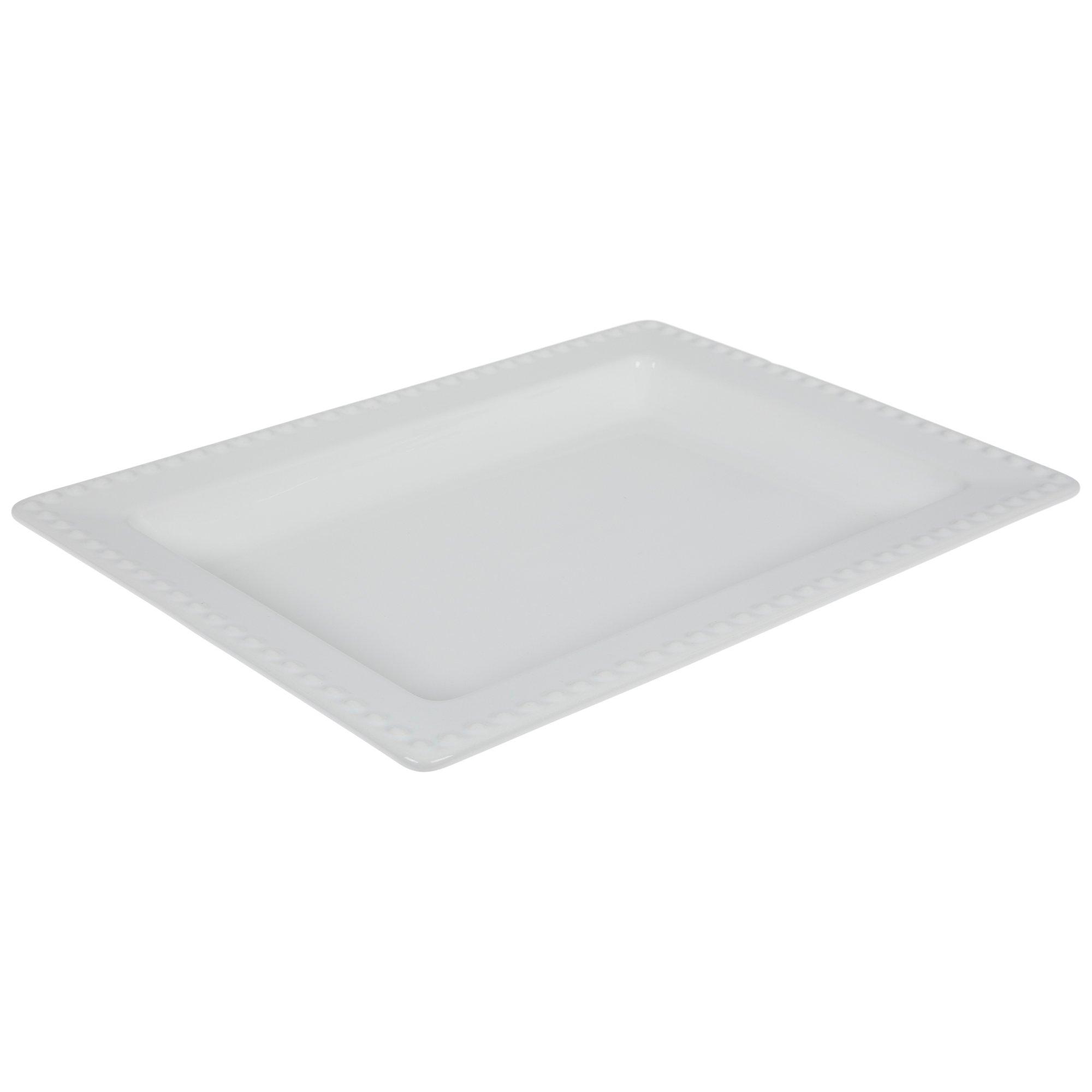 White Beaded Rectangle Platter