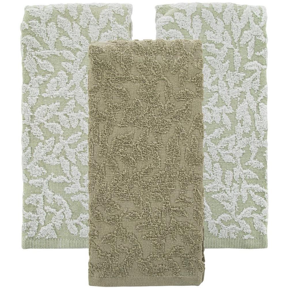 Green White Vines Kitchen Towels