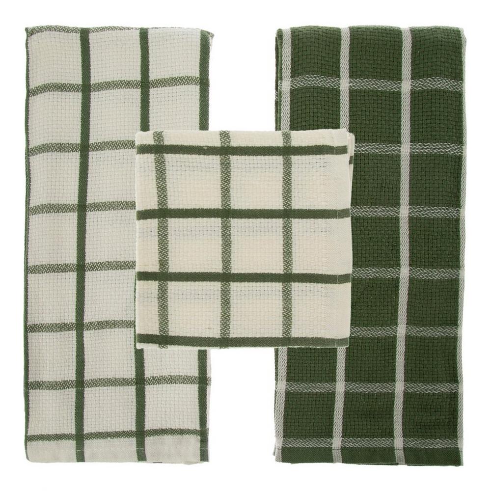 Grid Pattern Kitchen Towels Dishcloth Set