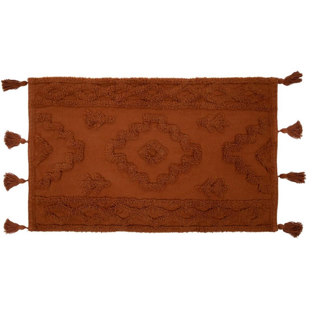Rust Geometric Tassel Bath Rug