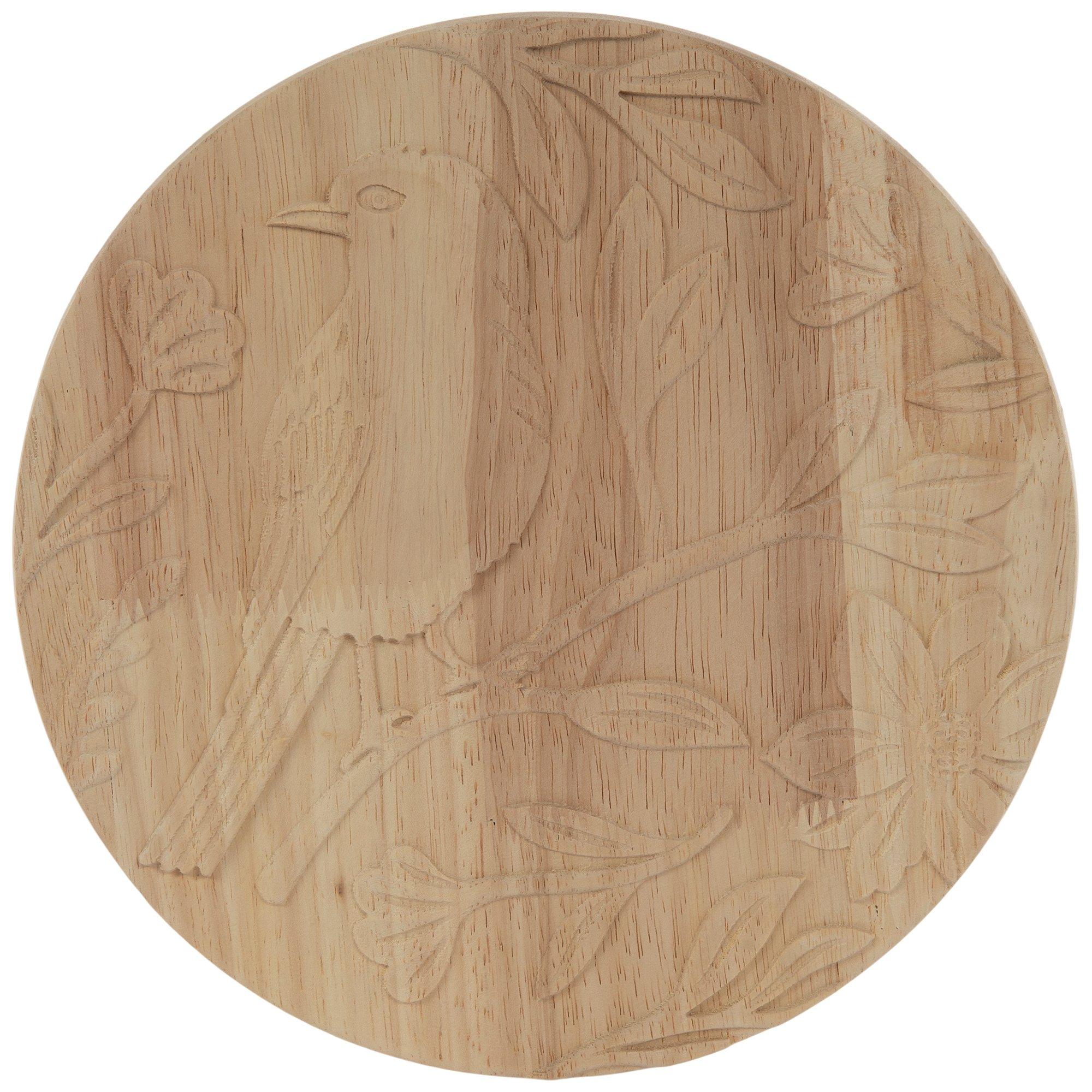 Engraved Bird Round Wood Disc
