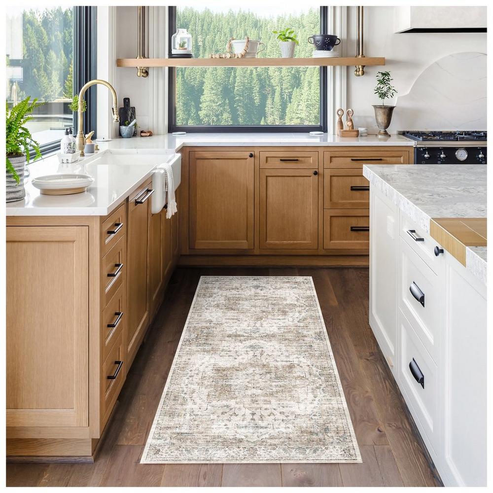 Beige Geometric Runner Rug