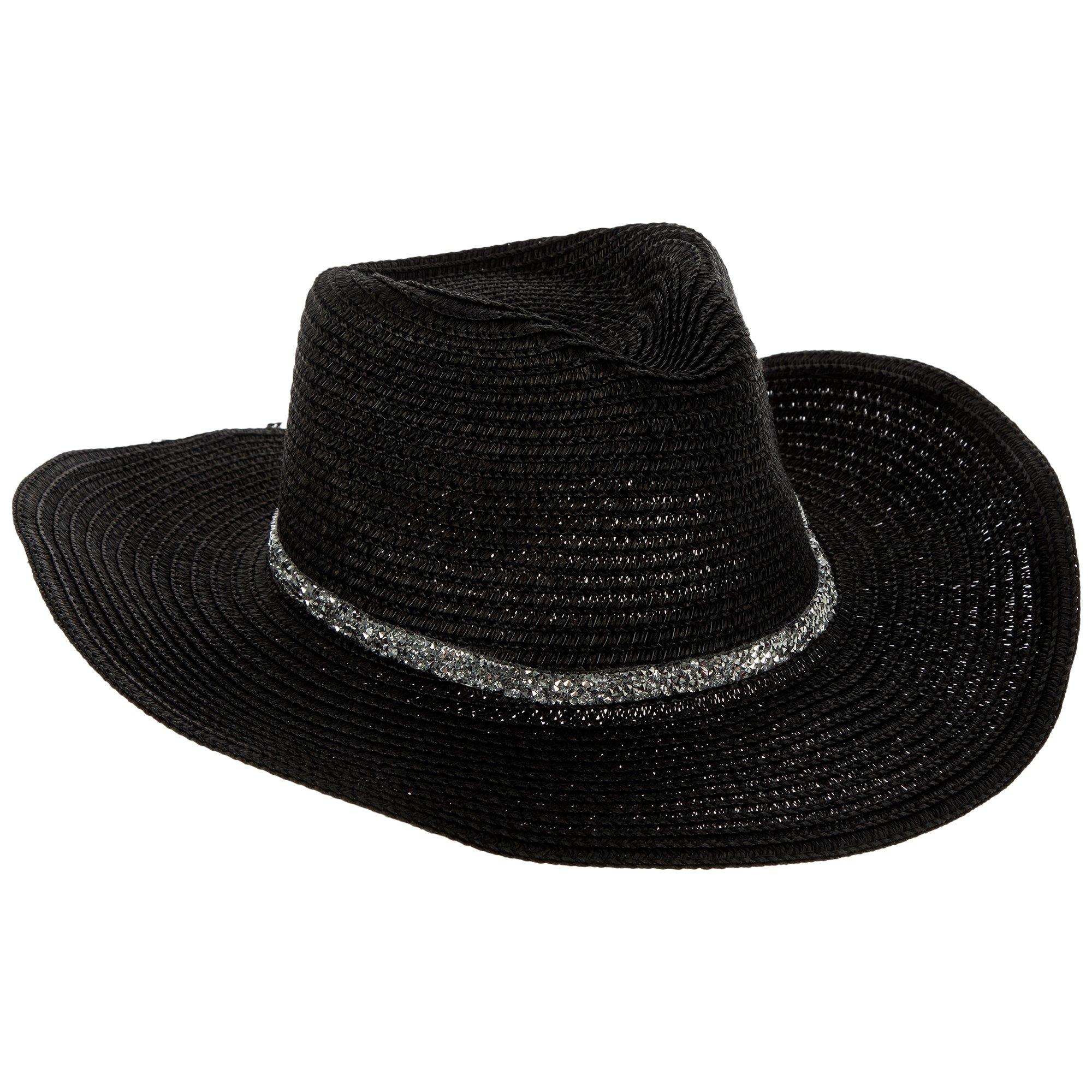 Black Rancher Hat With Rhinestone Hat Band