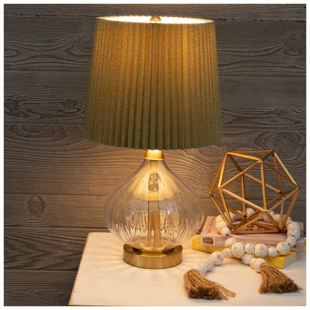Green Gold Pleated Glass Table Lamp