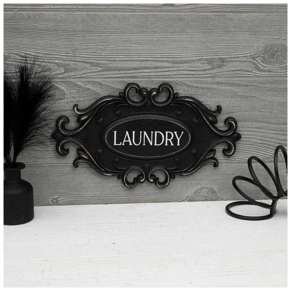 Black Laundry Ornate Wood Wall Decor