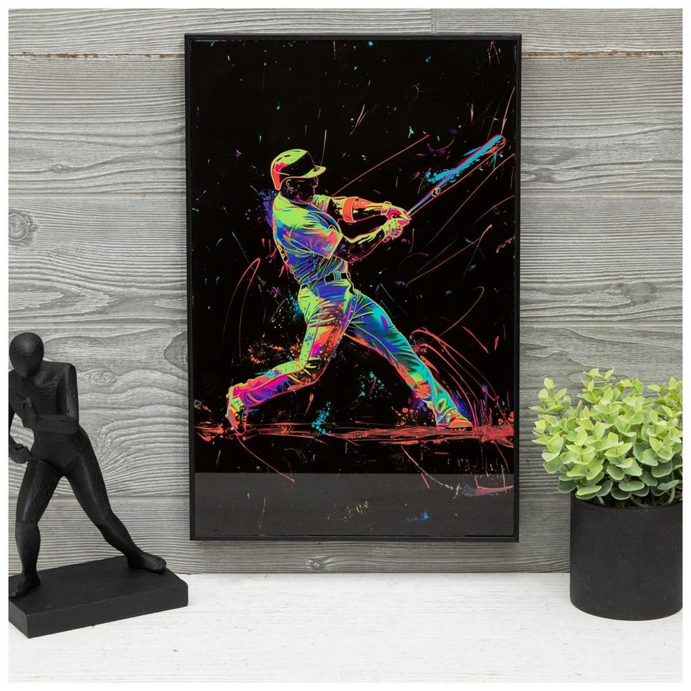 Neon Paint Baseball Player Framed Wall Decor | Hobby Lobby | 2552461