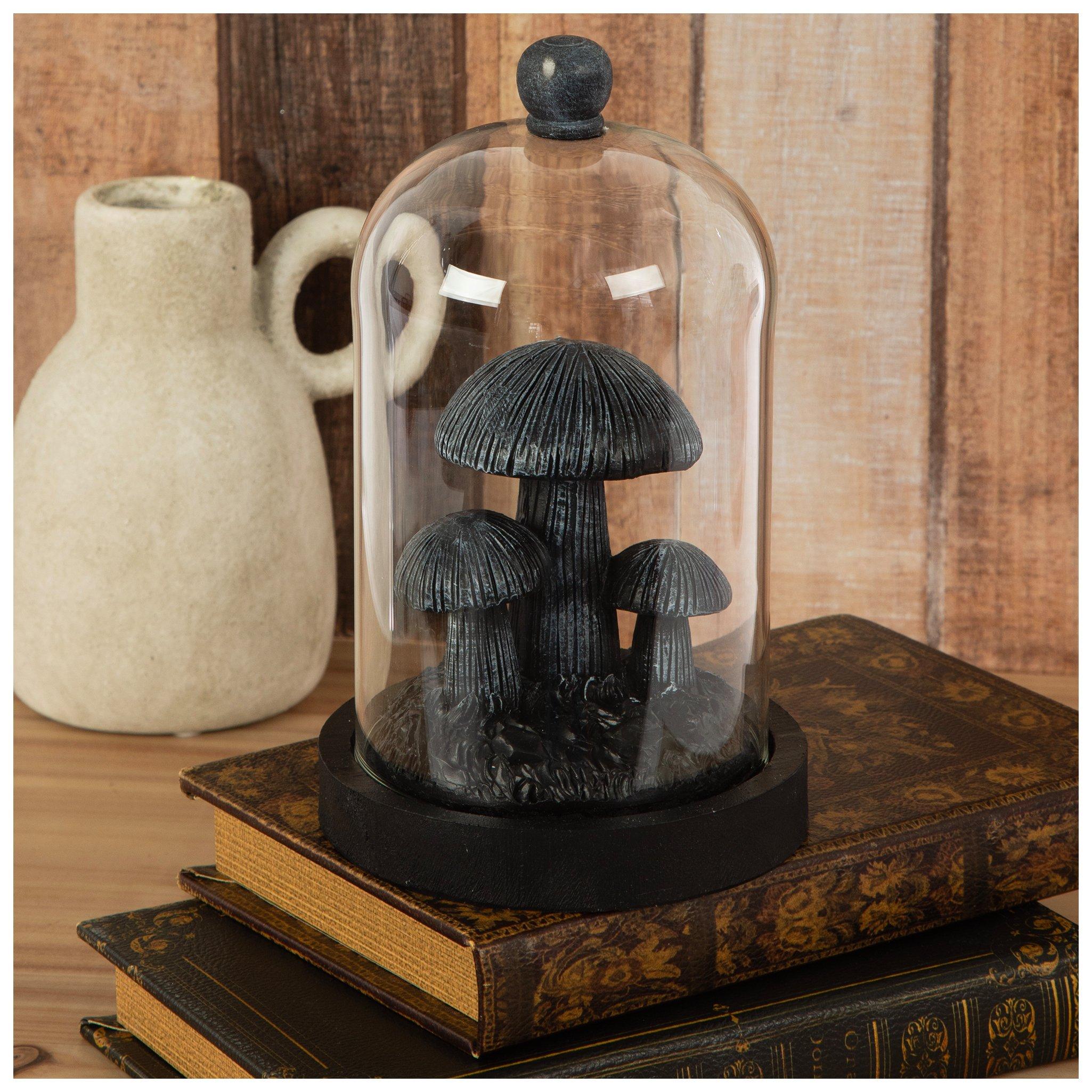 Textured Mushrooms Figurine In Glass Cloche | Hobby Lobby | 2554756