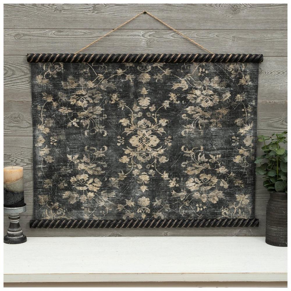 Distressed Black Floral Tapestry Wall Decor