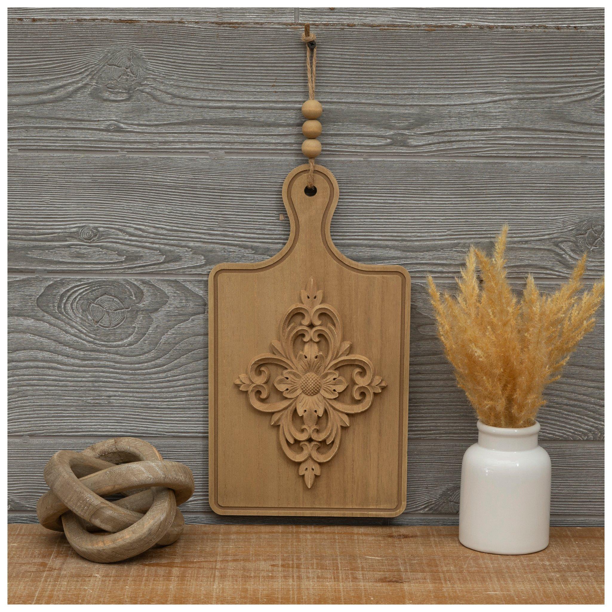 「欅無垢材 真鍮鋲 ヴィンテージ 卓上本立て 2段引き出し付き」 Carved Floral Paddle Wood Wall Decor | Hobby Lobby | 2556868