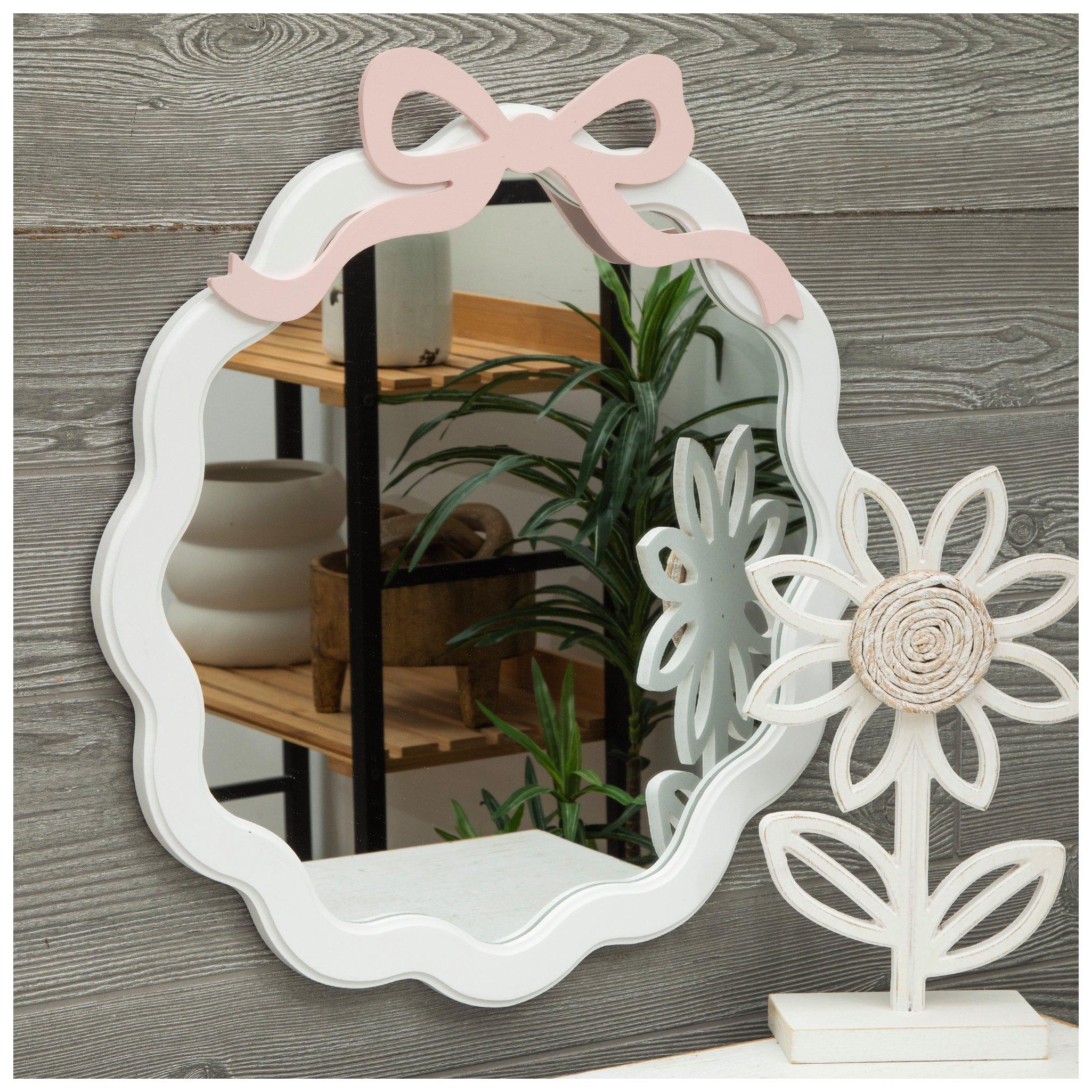 Pink Bow Wavy Wood Wall Mirror