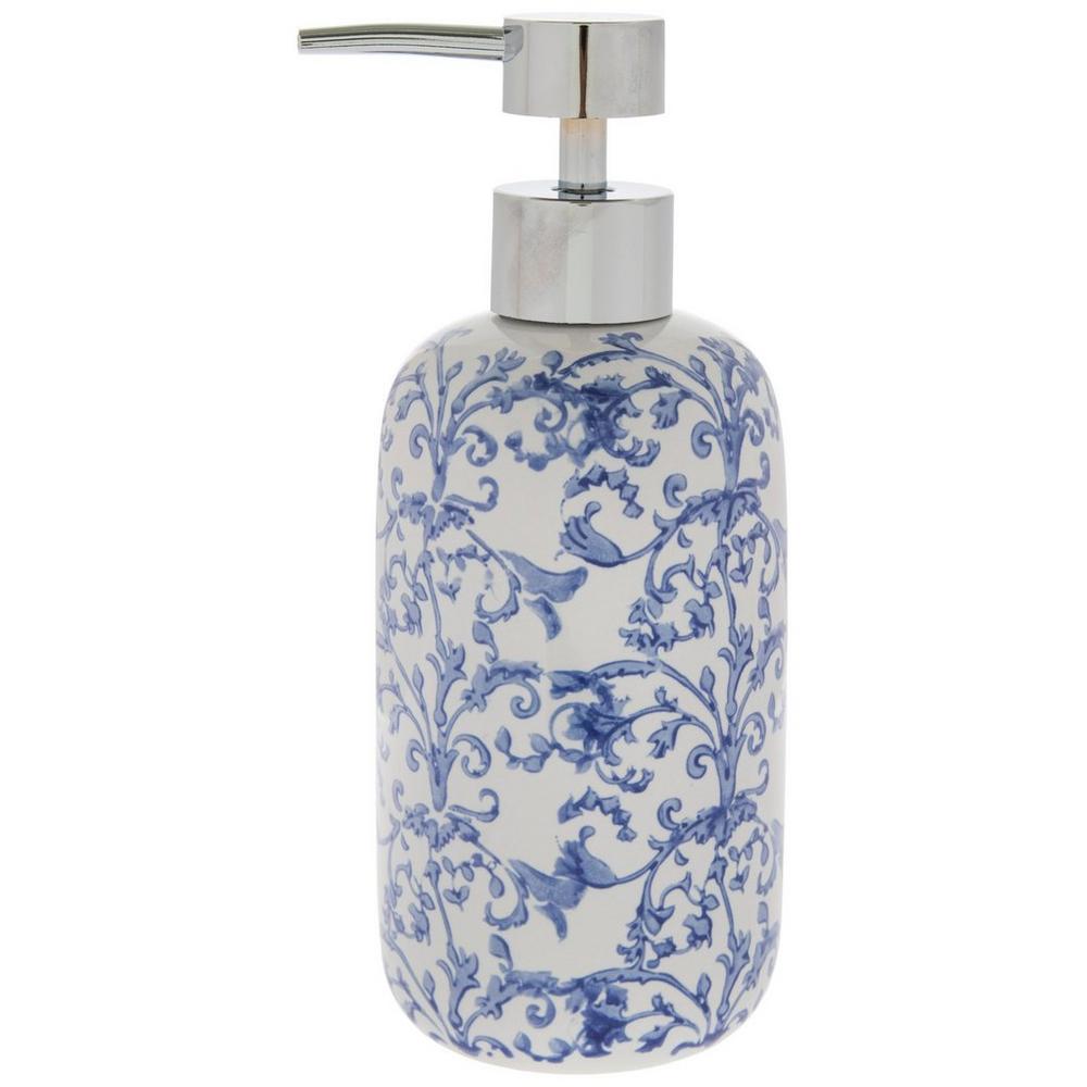 Blue Floral Ceramic Soap Dispenser