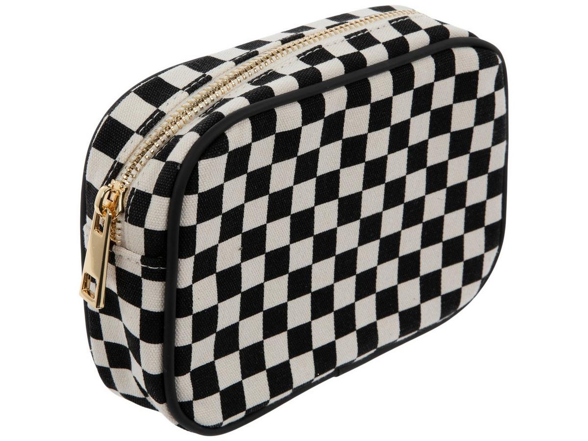 checkered travel makeup bag Cute Tote - Perfect Gift - Makeup, Jewelry & Art Supplies Vegan leather. Custom Hold All Cosmetic Bag
