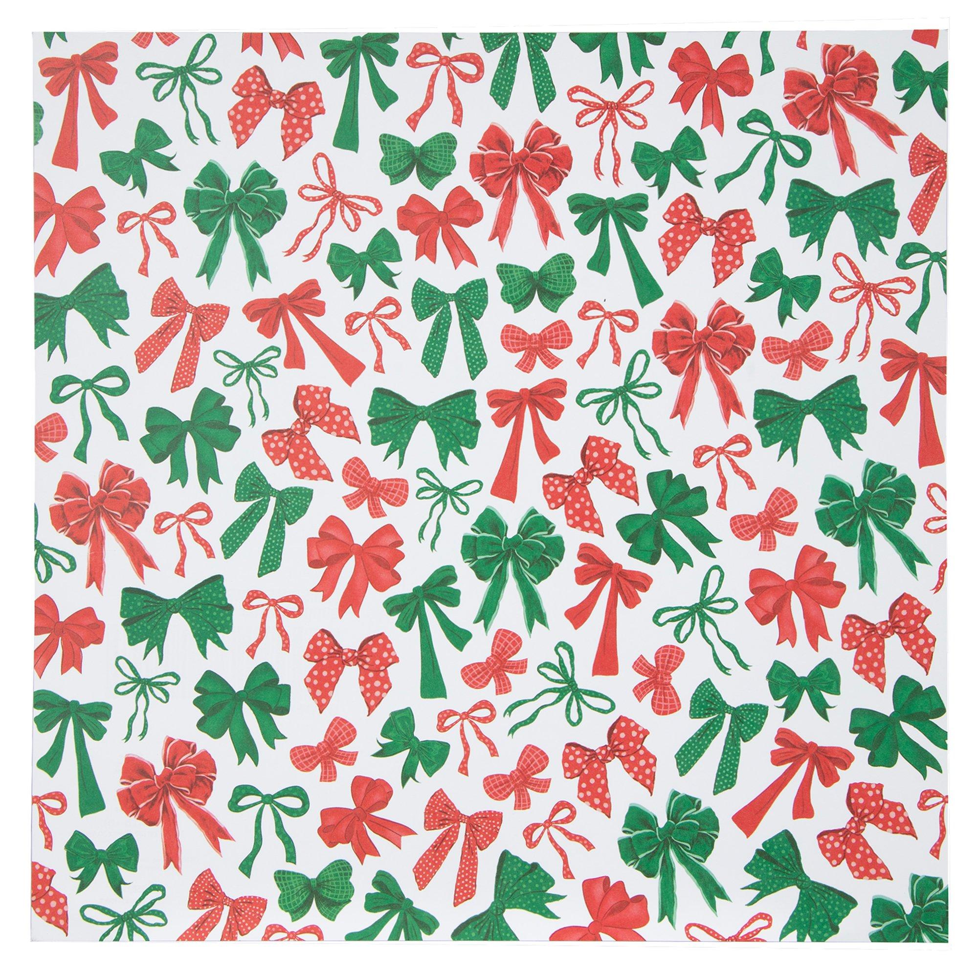 Red & Green Patterned Bows Scrapbook Paper - 12