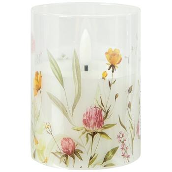 Floral Glass LED Pillar Candle