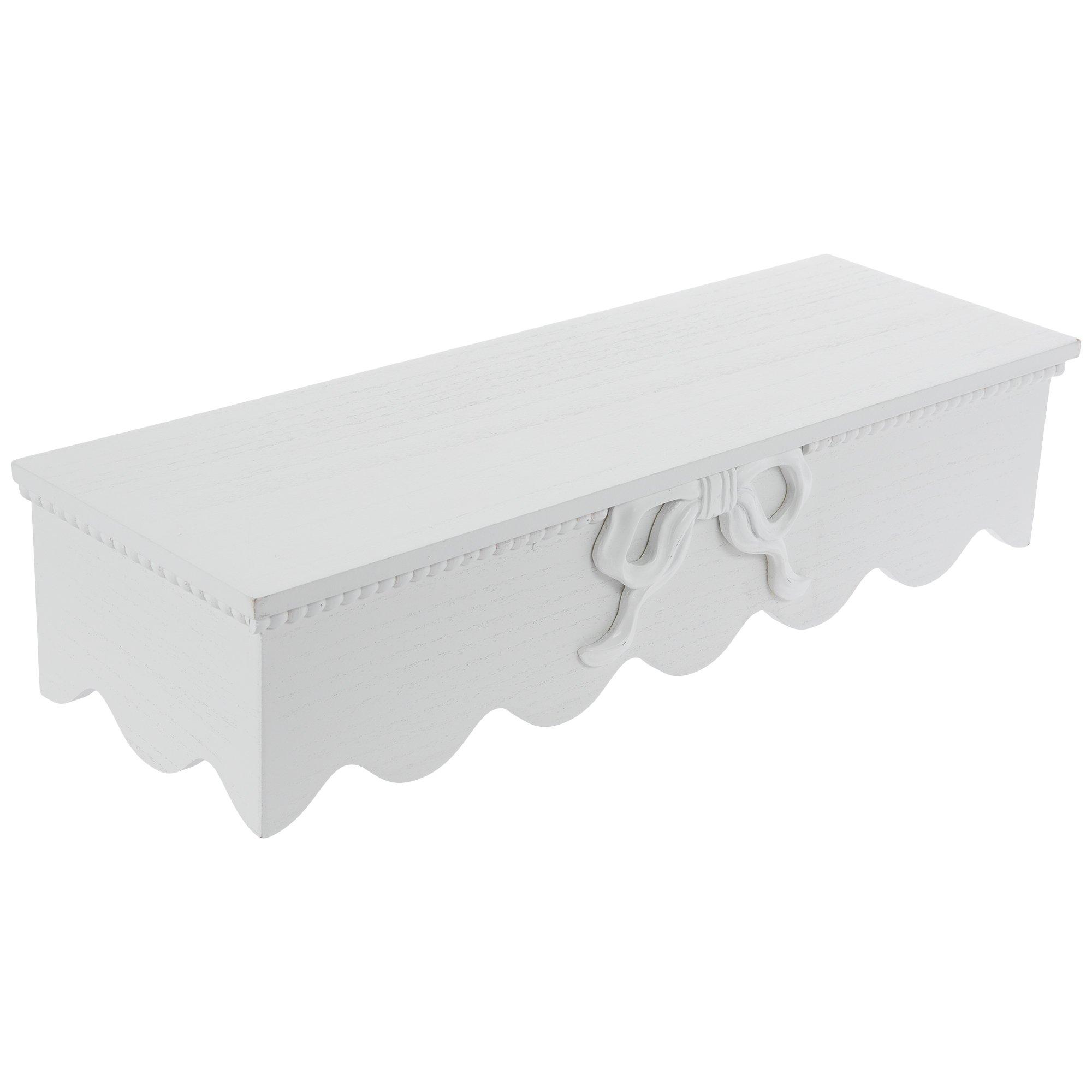 White Bow Scalloped Wood Wall Shelf large size view 1