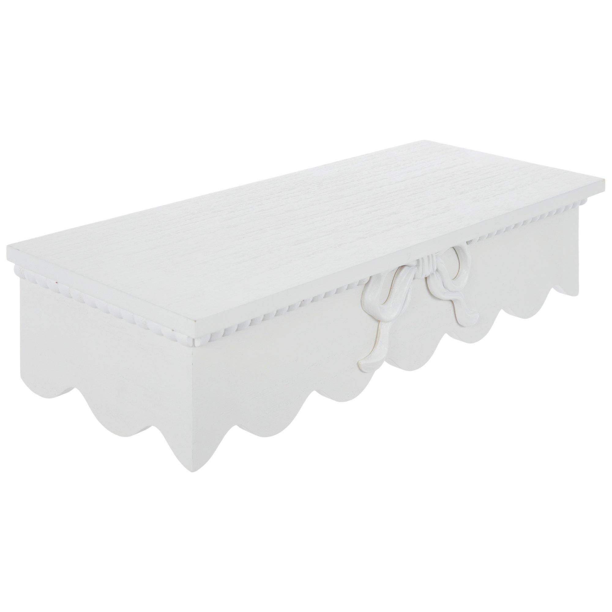 White Bow Scalloped Wood Wall Shelf small size view 1