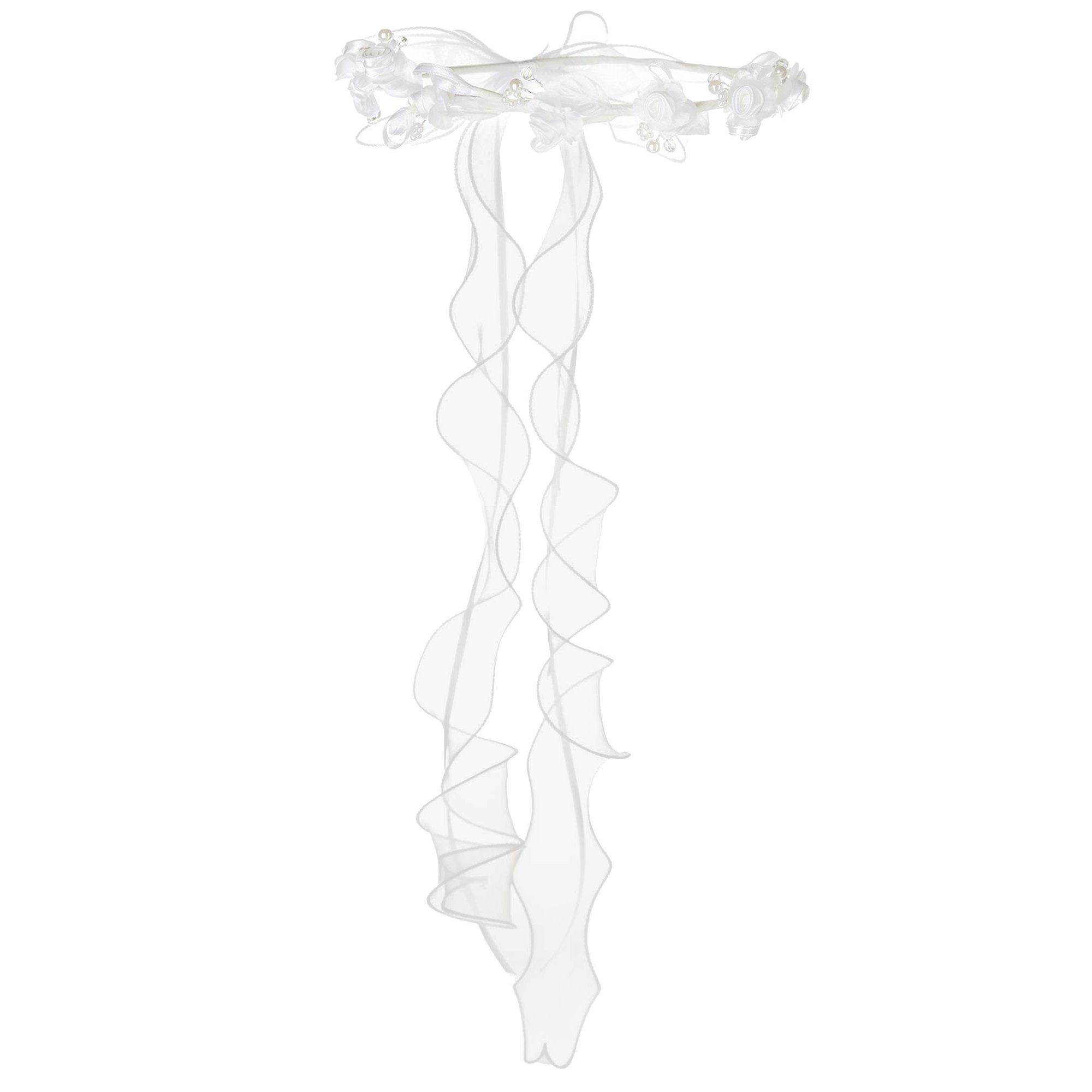 White Flower Girl Headpiece with Bow & Pearls Hobby Lobby 256768