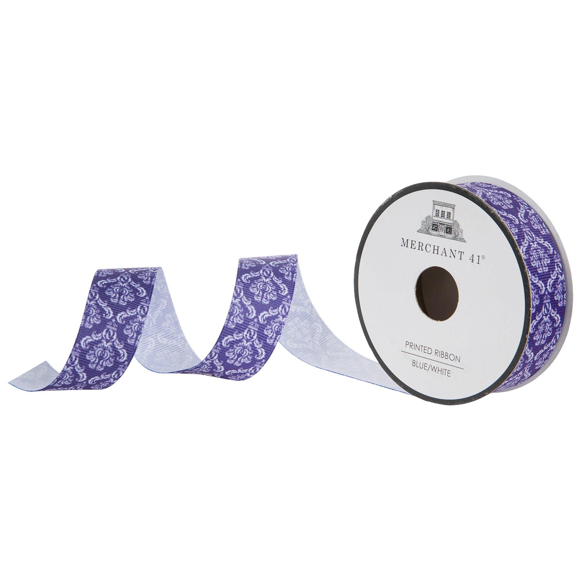 Blue & White Chinoiserie Grosgrain Ribbon - 7/8